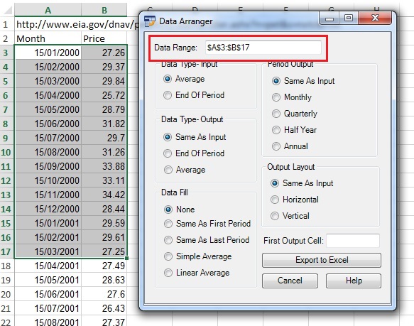data arranger data range