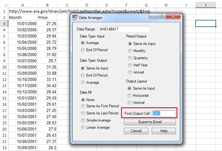 data arranger output cell