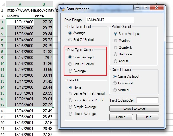 data arranger output type