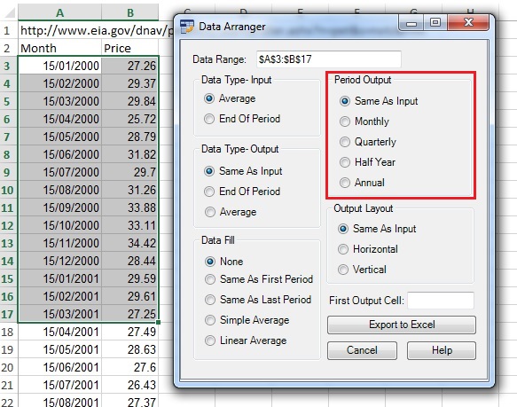 data arranger period output