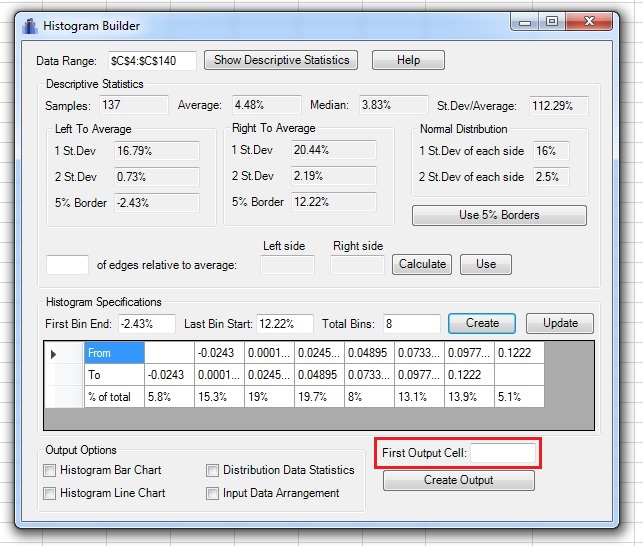 histogram builder output cell