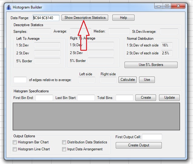 histogram builder show descriptive statistics button
